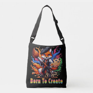 Born To Create Artist Fox Painter Mascot Colorful Crossbody Bag