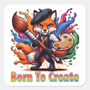 Born To Create Artist Fox Painter Mascot Colorful  Square Sticker