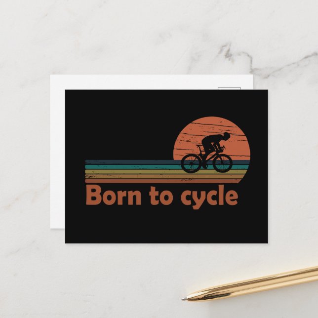 Born to cycle vintage holiday postcard (Front/Back In Situ)