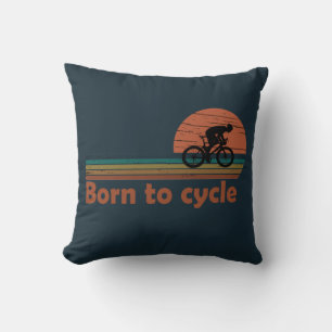 Born to cycle vintage throw pillow