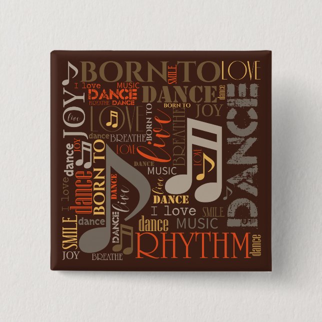 Born to Dance Brown ID277 2 Inch Square Button (Front)