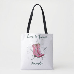 Born to Dancer Pink Line Dancing Boots and Stars Tote Bag