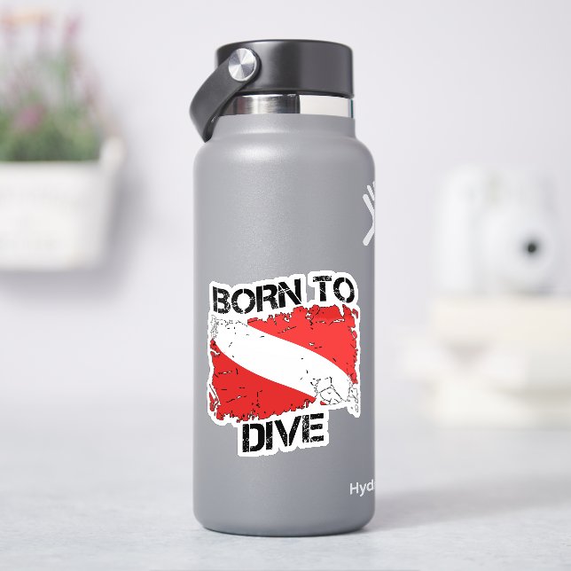 Born to Dive weathered dive flag sticker (HydroFlask)