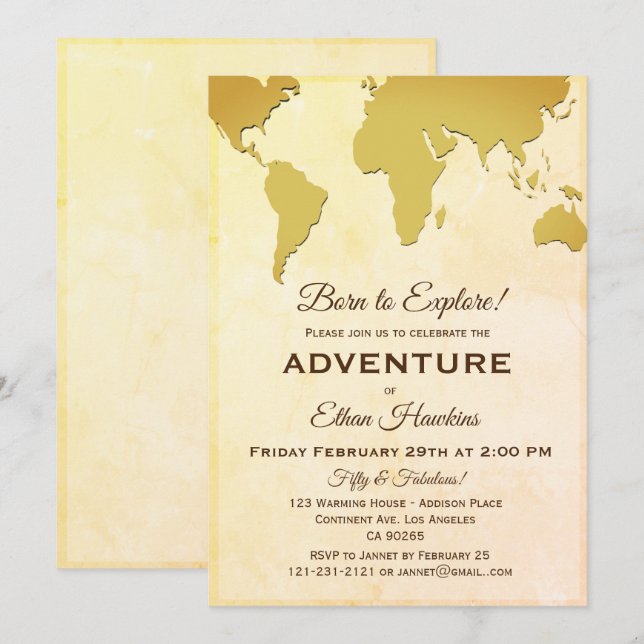 Born to Explore Adventure Birthday World Travel Invitation (Front/Back)