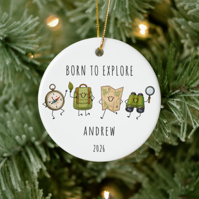 Born to Explore Personalized Adventure  Ceramic Ornament (Tree)