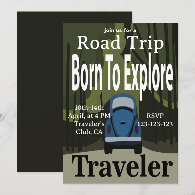 Born To Explore Road Trip Travel Invitation (Front/Back)