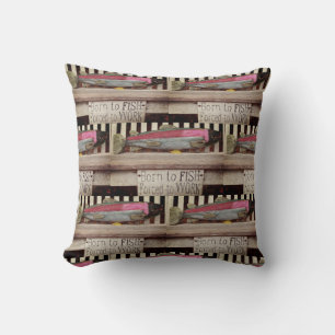Born to fish,  colourful fisherman's pattern throw pillow