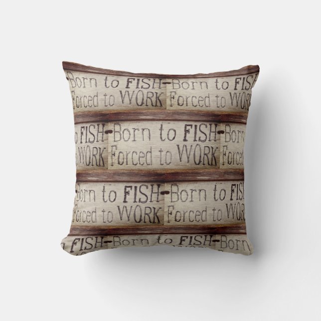 Born to fish,  colourful fisherman's pattern throw pillow (Front)