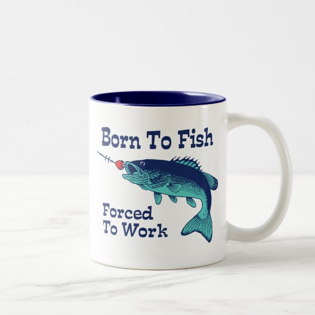 Born To Fish Forced To Work Two-Tone Coffee Mug (Right)