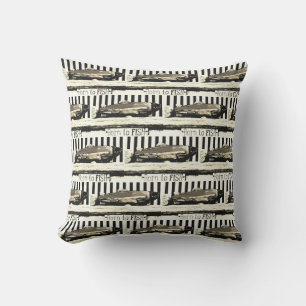 Born to fish, Sepia Tone fisherman's pattern Outdoor Pillow