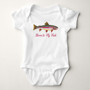 "Born to Fly Fish" Pink Rainbow Trout Baby Bodysuit