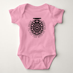 Born to Fly Fish with Mommy Fishing Reel Artwork Baby Bodysuit