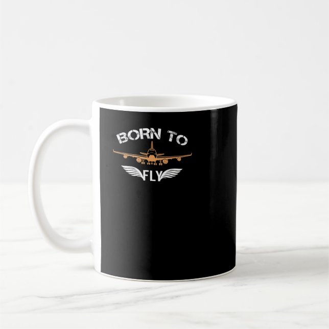 Born To Fly Tshirt Aviation Shirt Airplane Pilot Coffee Mug (Left)