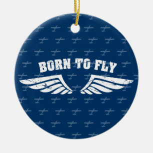 Born To Fly Wings - Blue Ceramic Ornament
