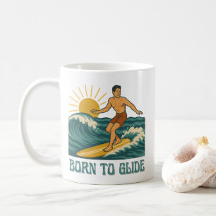 Born To Glide Cali Surfer -Retro Surf Art- Surfing Coffee Mug