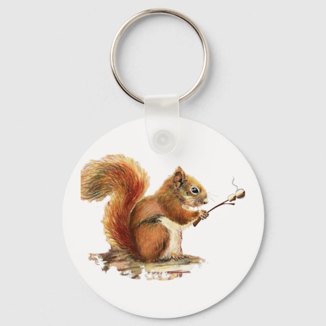 BORN TO GO CAMPING Fun Squirrel Cute Animal Quote Keychain (Front)