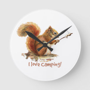 BORN TO GO CAMPING Fun Squirrel Cute Animal quote Round Clock