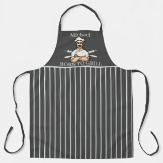 Born To Grill Dad Striped Grey And White Apron