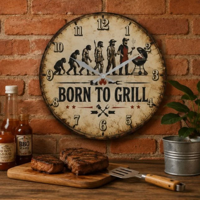 Born to Grill Funny BBQ Evolution Large Clock (Creator Uploaded)