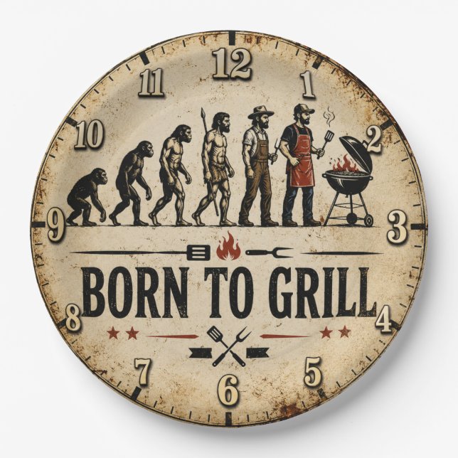 Born to Grill Funny BBQ Evolution Paper Plate (Front)