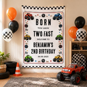 Born to Grow Two Fast Monster Trucks 2nd Birthday Banner