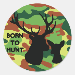 Born to Hunt Deer Buck Camo Army Colours Hunter Classic Round Sticker