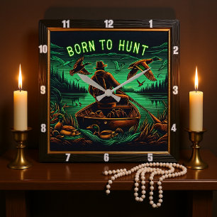 Born to Hunt Neon Hunter Square Wall Clock