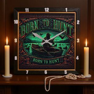 Born to Hunt Square Wall Clock