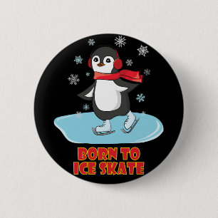Born To Ice Skate Cute Penguin 2 Inch Round Button