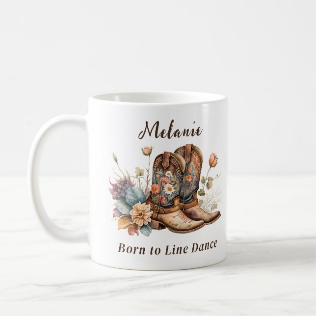 Born to Line Dance Cowboy Floral Boots Coffee Mug (Left)
