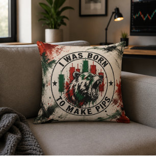 Born to Make Pips -Black Red & Green Grunge Bear Throw Pillow