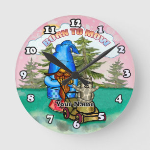 Born To Mow gnome Round Clock