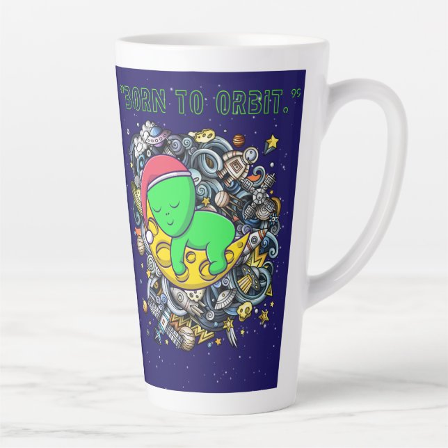 born to orbit alien sleeping  latte mug (Right)