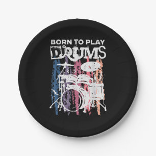 Born To Play Drums Drumming Rock Music Band Drumme Paper Plate