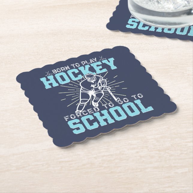 Born To Play Hockey Forced To Go To School Funny Paper Coaster (Angled)