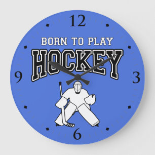 Born To Play Hockey Goalie Blue Large Clock