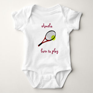 Born to play, Tennis Ball and Racquet, Personalize Baby Bodysuit