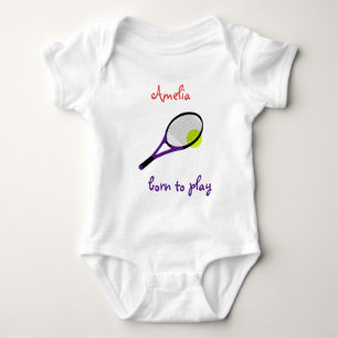 Born to play, Tennis Ball and Racquet, Personalize Baby Bodysuit