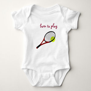 Born to play, Tennis Ball and Racquet, Trendy Chic Baby Bodysuit