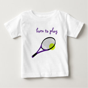 Born to play, Tennis Ball and Racquet, Trendy Chic Baby T-Shirt
