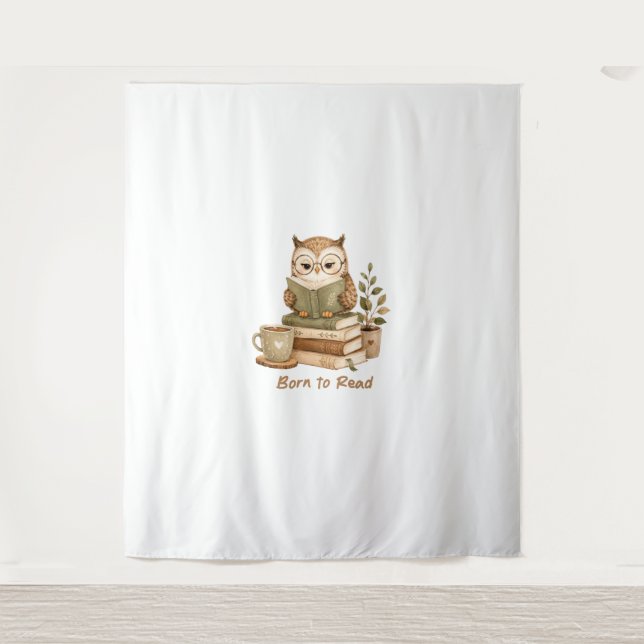 Born to Read Cute Owl Book Lover Tapestry (Front)