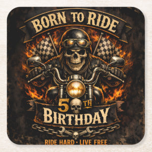 Born to Ride 50th Birthday Biker Skull Card Square Paper Coaster