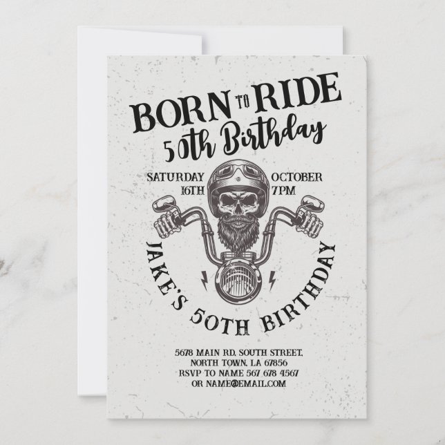 Born To Ride Biker Birthday Skull  Invitation (Front)