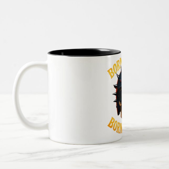 Born to Ride Flaming Skull Helmet Two-Tone Coffee Mug (Left)