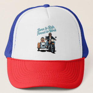 "Born to Ride, Forced to Work" Motorcycle Cartoon Trucker Hat