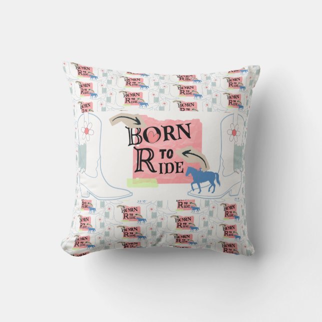 Born to ride mug for her throw pillow (Front)