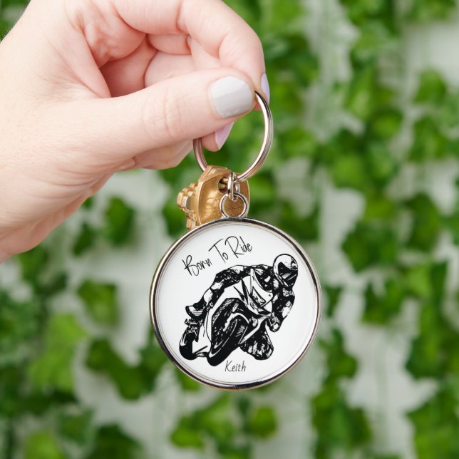 Born To Ride Personalized Name Keychain (Hand)