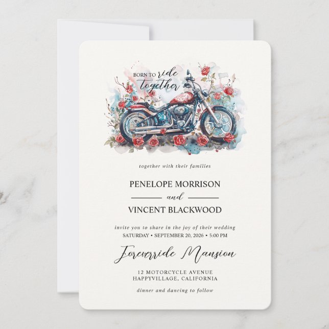 Born to Ride Together Wedding Invitation (Front)