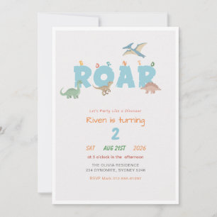 Born to Roar Baby Kid Dinosaur 2nd Birthday Invitation