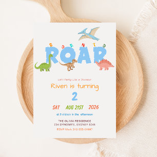 Born to Roar Dinosaur Baby Kid 2nd Birthday Invitation